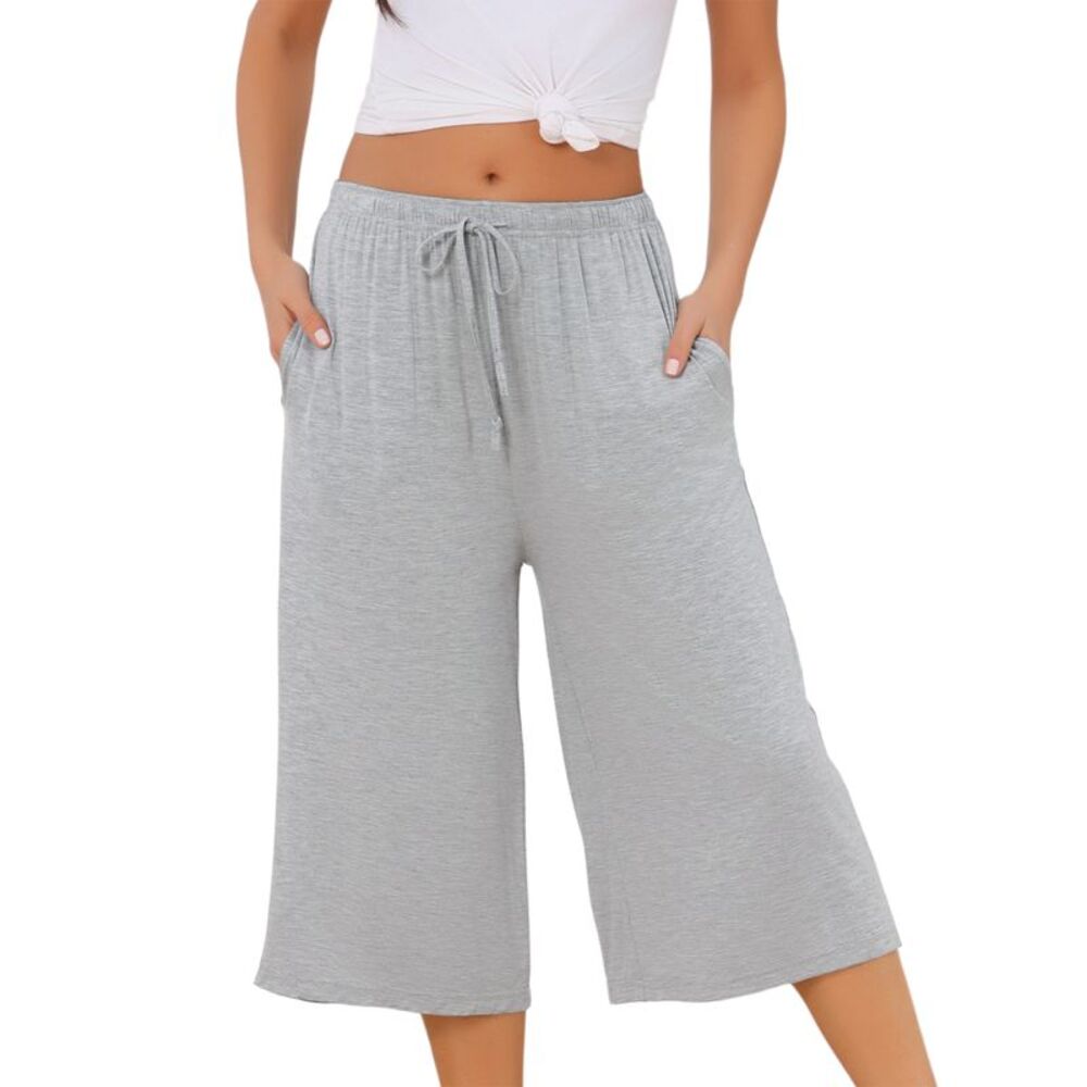 Women Comfy Viscose High Waisted Knee Length Pajama Shorts Light Grey
